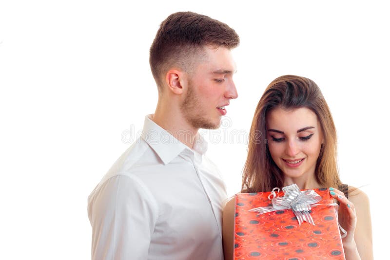 Girl Opens Gift Her Boyfriend Stock Photos - Free & Royalty-Free Stock ...