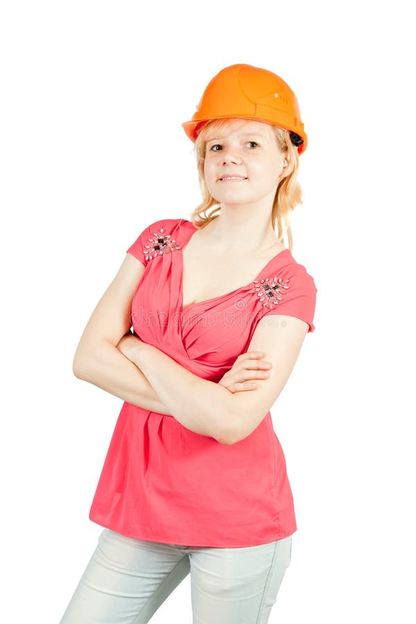 Girl in Hard Hat with Drill Stock Image Image of hard, engineering