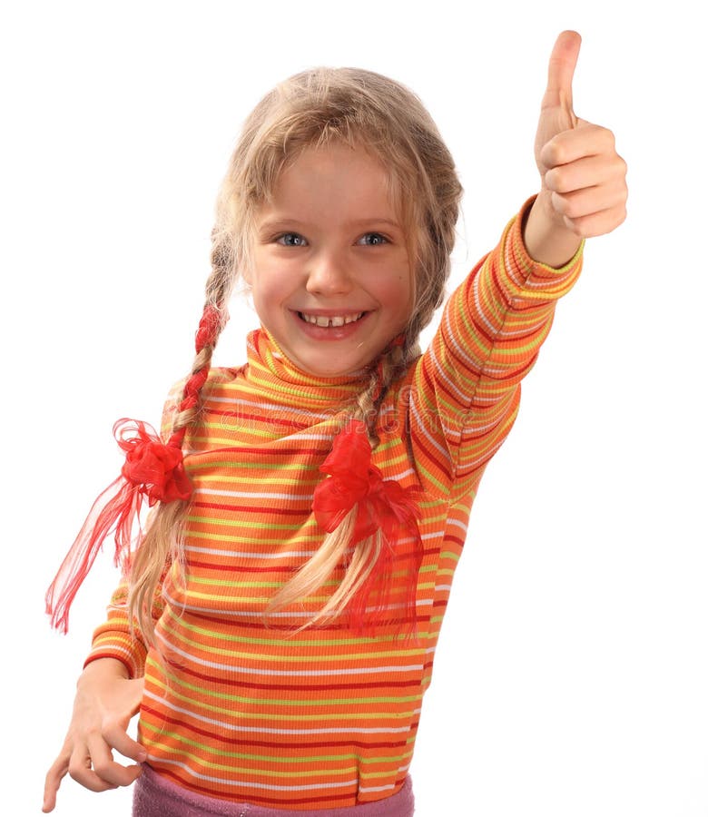 A Girl Is In Orange Sweater. Stock Photo Image of single, cheerful