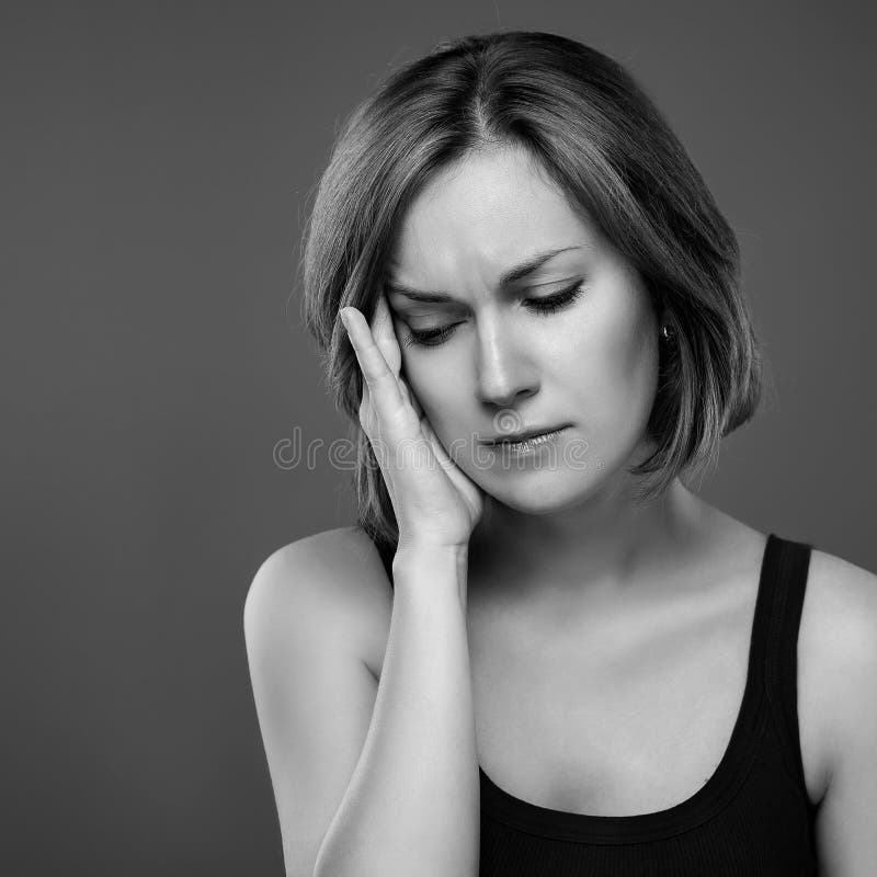 Girl with a painful head stock image. Image of migraine 195341169