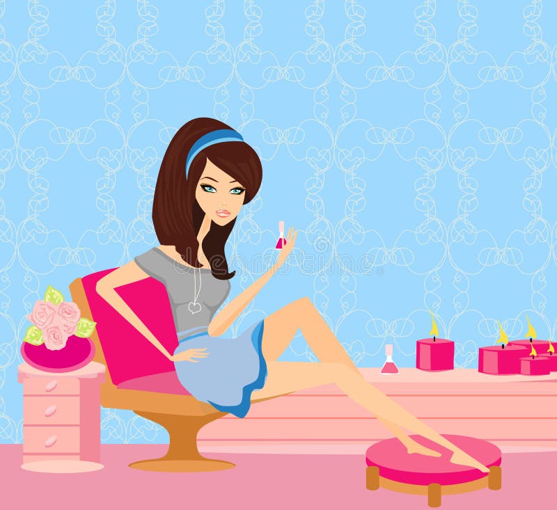 Girl painting nails stock vector. Illustration of casual - 32055212