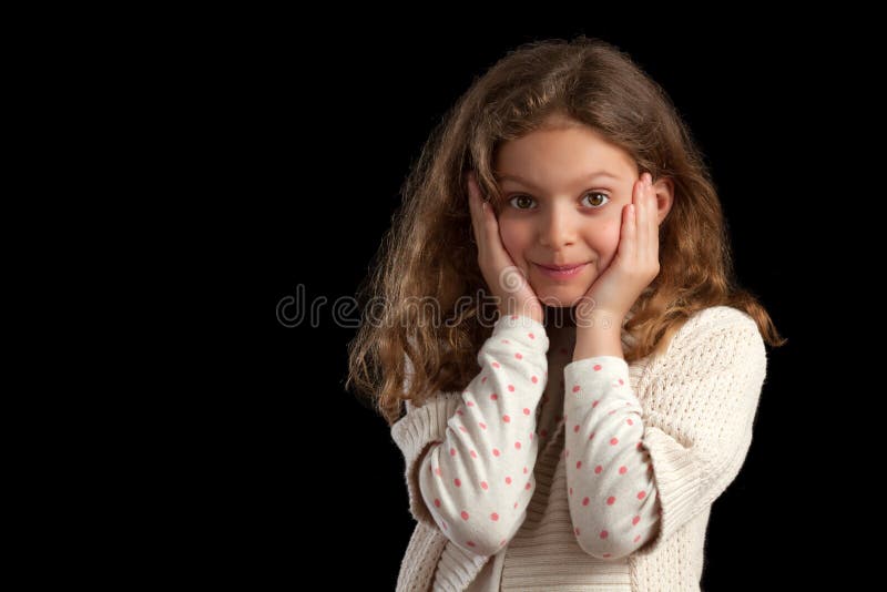 Girl with Palms on Face stock photo. Image of space, home 55444738