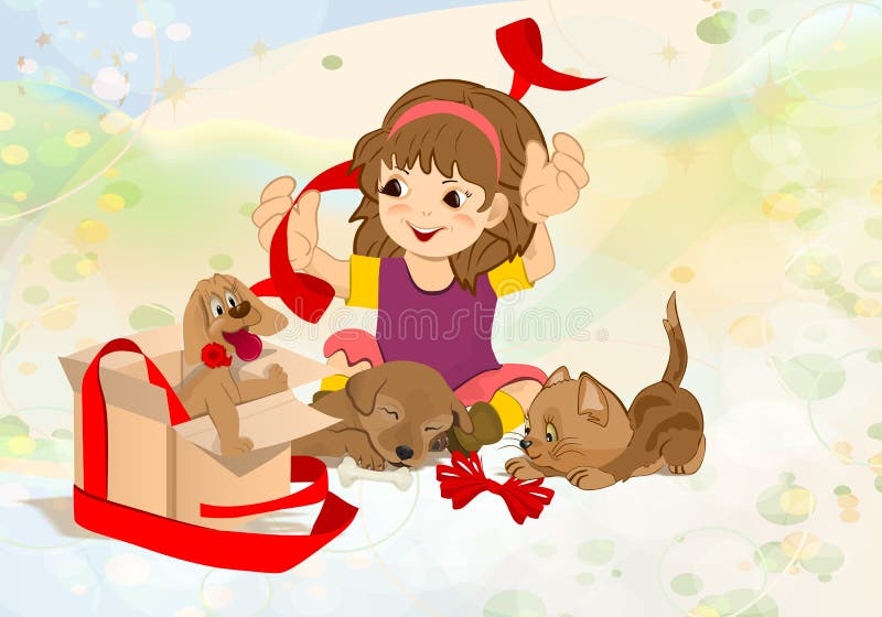 Girl and pet gift, cdr vector