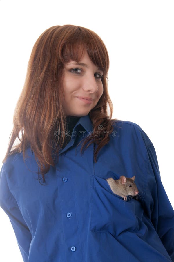 Girl with pet rat stock image. Image of color, shirt 45403307