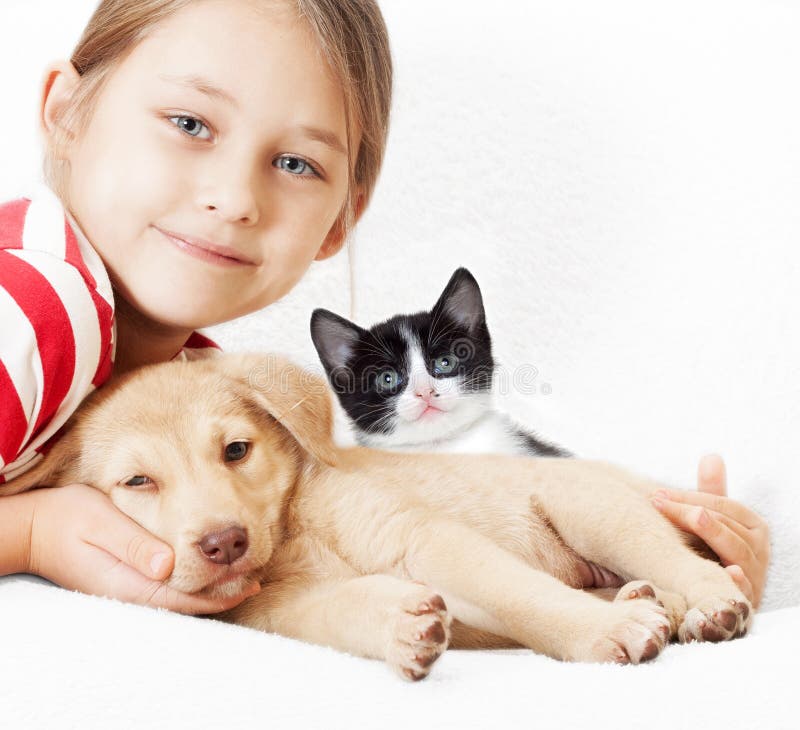 Girl with pets stock image. Image of child, mammal, caucasian 36244255