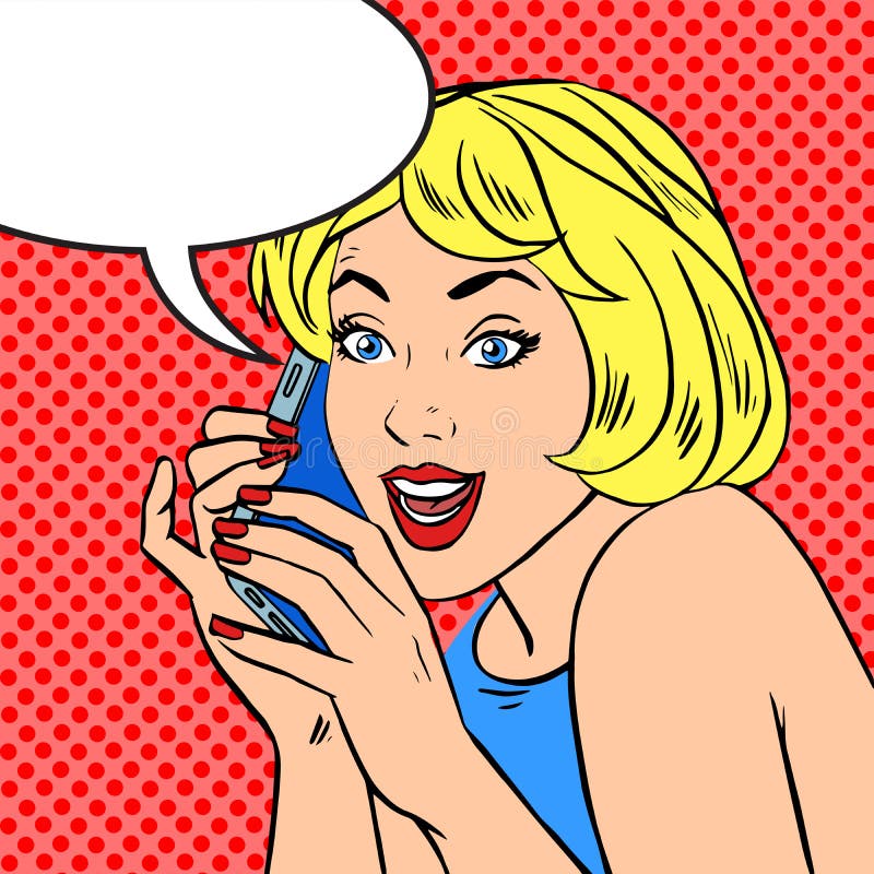 Girl phone talk joy Pop art vintage comic. Pop art vintage comic. Girl talking on the phone. Retro style. Bubble for text. Technology and communication Girl phone talk joy Pop art vintage comic. Pop art vintage comic. Girl talking on the phone. Retro style. Bubble for text. Technology and communication