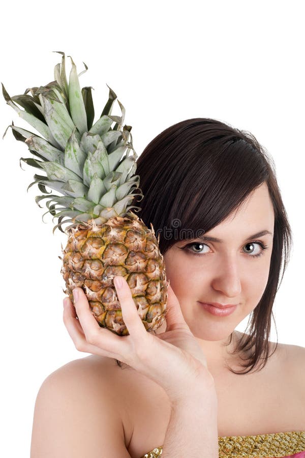 Girl with pineapple stock photo. Image of fruit, smile 15100598