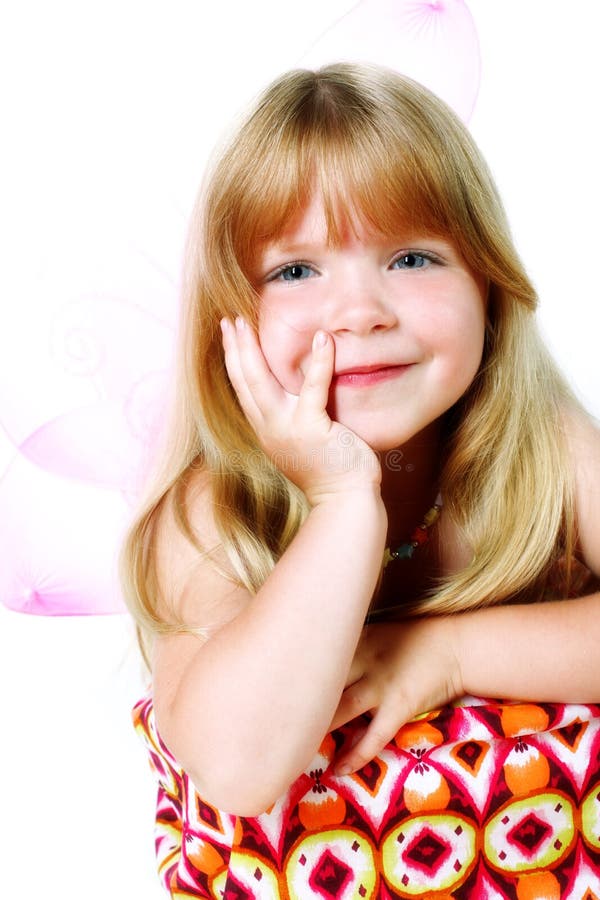 Girl with Pink Butterfly Wings Stock Photo Image of perfect, alone
