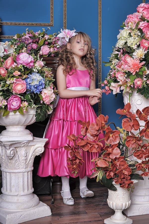 Girl In A Pink Dress Among The Flowers Stock Image Image Of Adorable Dress 40442861 