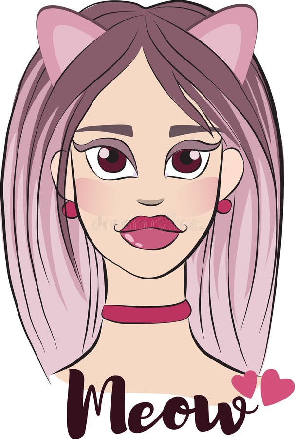 Girl with pink hair. stock vector. Illustration of face - 89443309