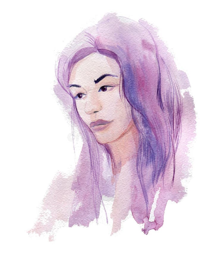 Girl with pink hair. Watercolor illustration isolated on white background stock illustration Girl with pink hair. Watercolor illustration isolated on white background stock illustration