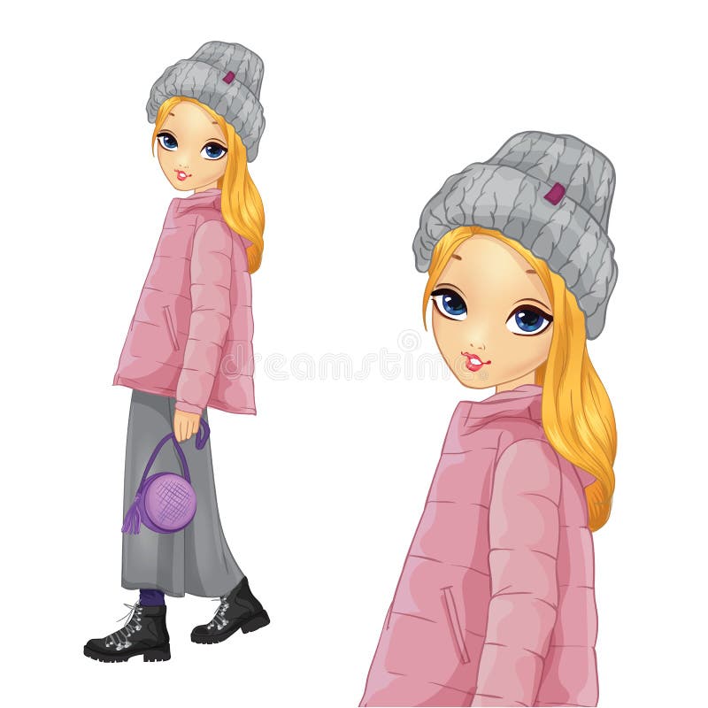 Girl In Pink Jacket And Rough Shoes Stock Vector Illustration Of