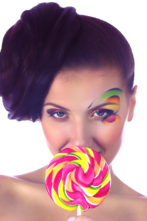 Playful Vivacious Woman with Lollipops Stock Photo - Image of ...