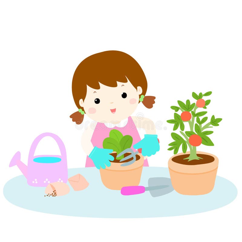 Girl planting healthy organic vegetable cartoon