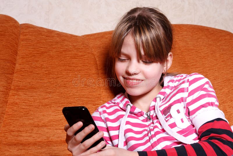 Girl play games on phone