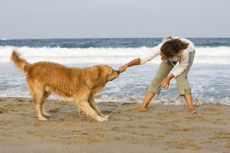 Girl playing with dog