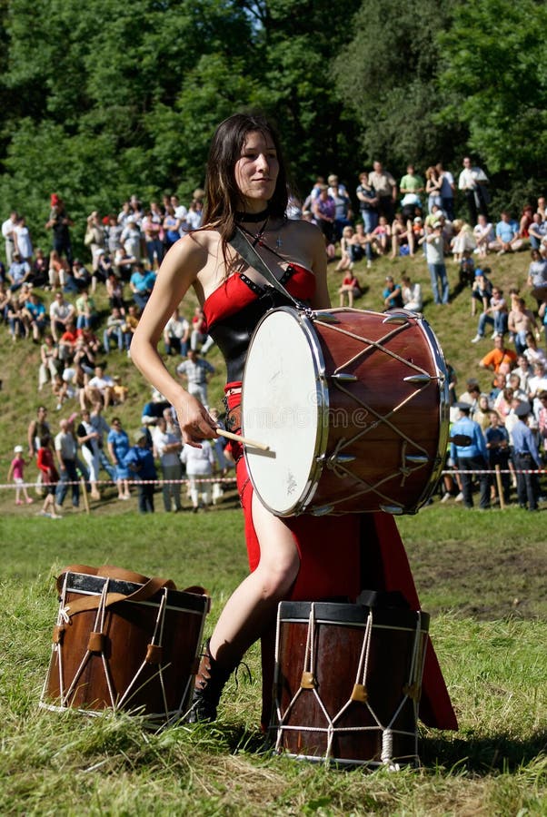 Girl playing the drums stock photo. Image of festival 16674984