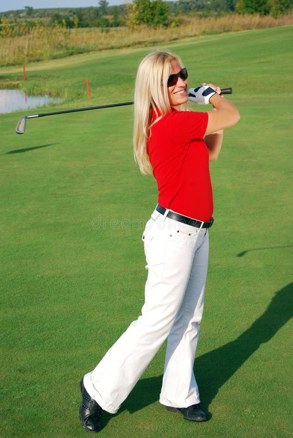 Girl Golf Player with Golf Bag Stock Image Image of sport, smiling
