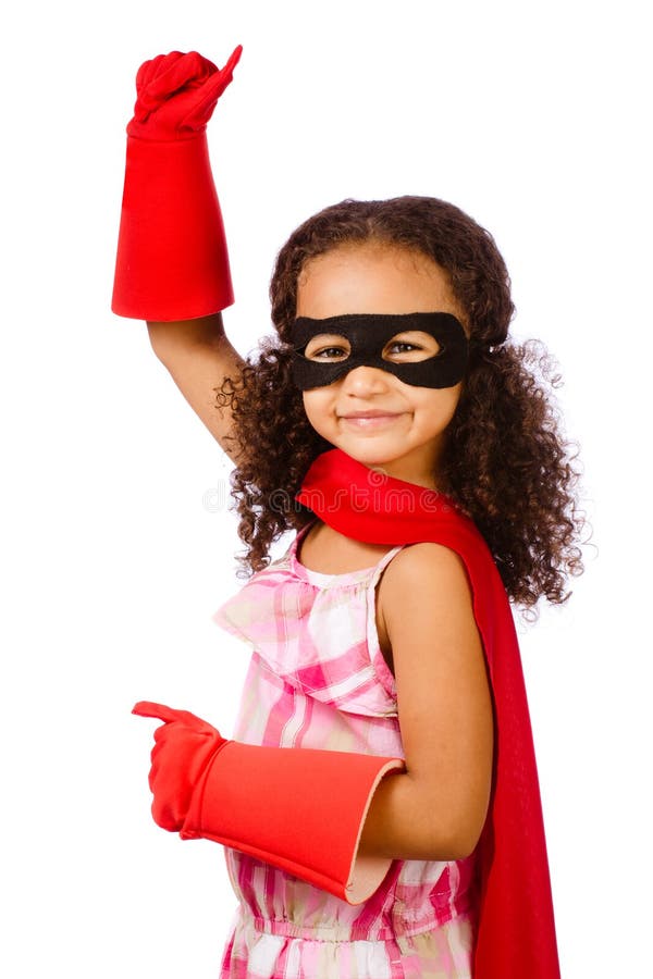 Girl playing super hero royalty free stock images