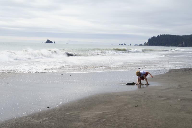 A girl playing to the ocean, Beach 2 Olympic National Park