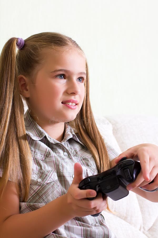 Girl Playing Video Game Stock Image Image Of Indoors 26163231