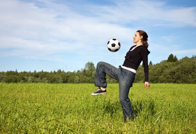 Teen Girl Juggling Soccer Ball Stock Photo Image of kick, goal 26269724