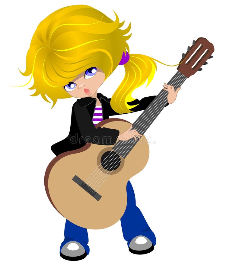 A girl plays on a guitar