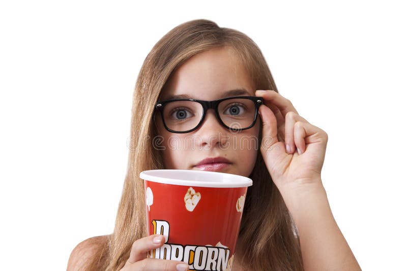 Girl with popcorn stock image. Image of shows, negative 33433153