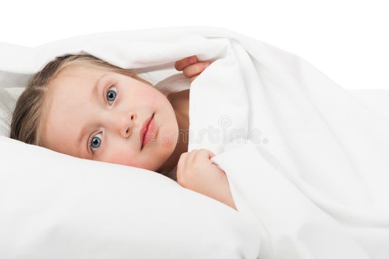Girl portrait in white bed stock image. Image of repose 34076033