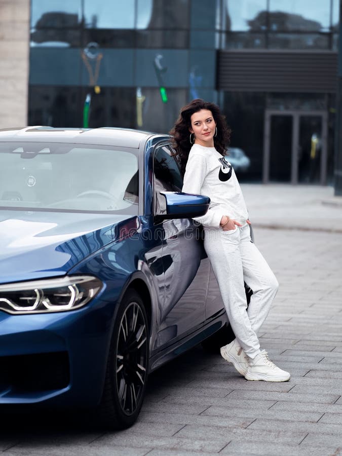 Wallpaper Girls, BMW, beautiful girl, black car, posing on the car for  mobile and desktop, section девушки, resolution 2048x1356 - download
