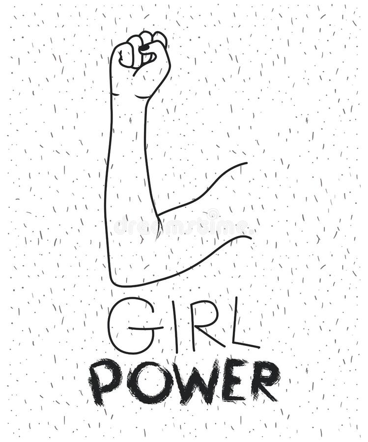 Girl Power Text with Female Right Arm Silhouette Over White Background ...