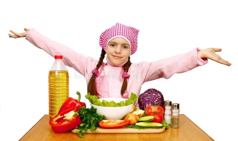 Girl preparing lettuce from vegetables