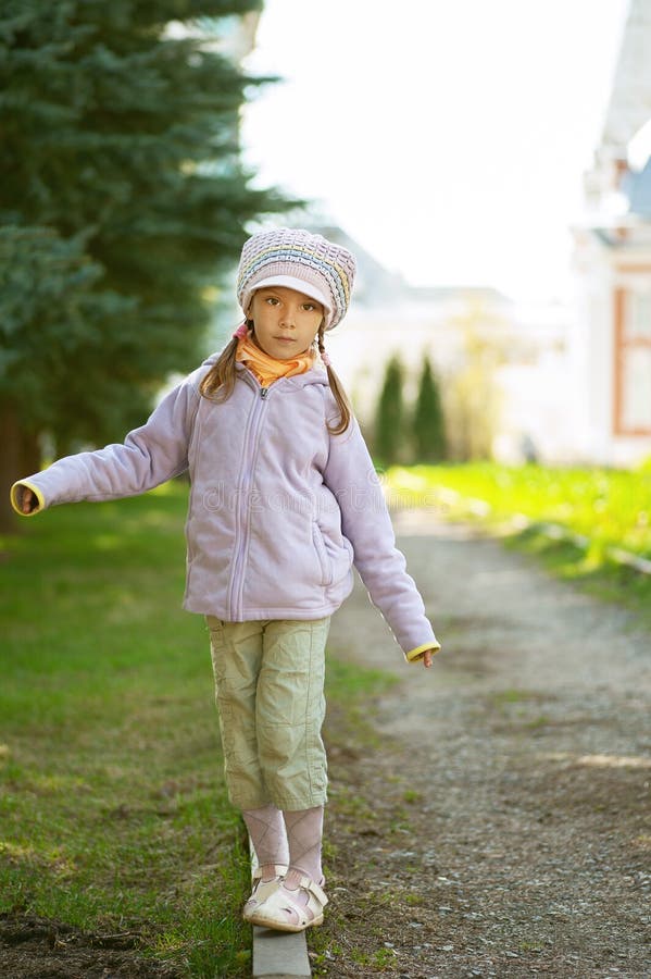 Girlpreschooler Walking on Curb Stock Image Image of child, portrait