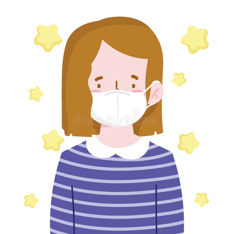 Girl with Protective Mask Cartoon Character New Normal Stock Vector