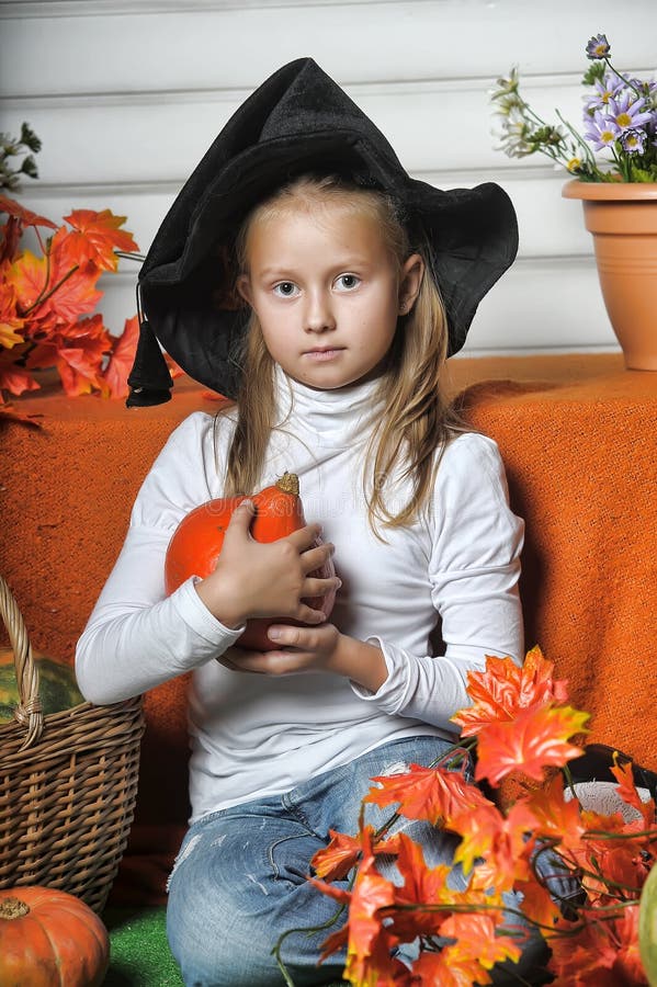 Girl with pumpkin stock image. Image of costume, culture - 34001063