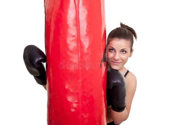 Girl with punching bag stock photo. Image of beautiful 18601328