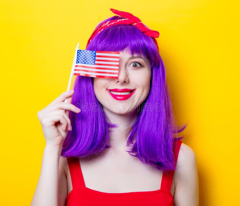 Girl with Purple Color Hair Holding USA Flag Stock Image Image of Girl with Purple Color Hair Holding USA Flag Stock Image Image of
