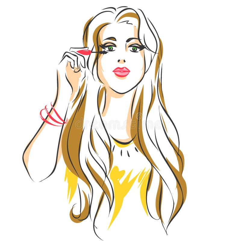 Girl Puts Mascara On Her Eyelashes. Stock Vector - Image: 49528214