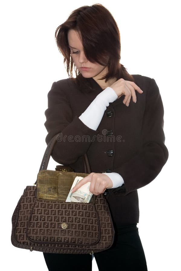 The Girl Puts Money in a Bag Stock Photo Image of accounting, finance