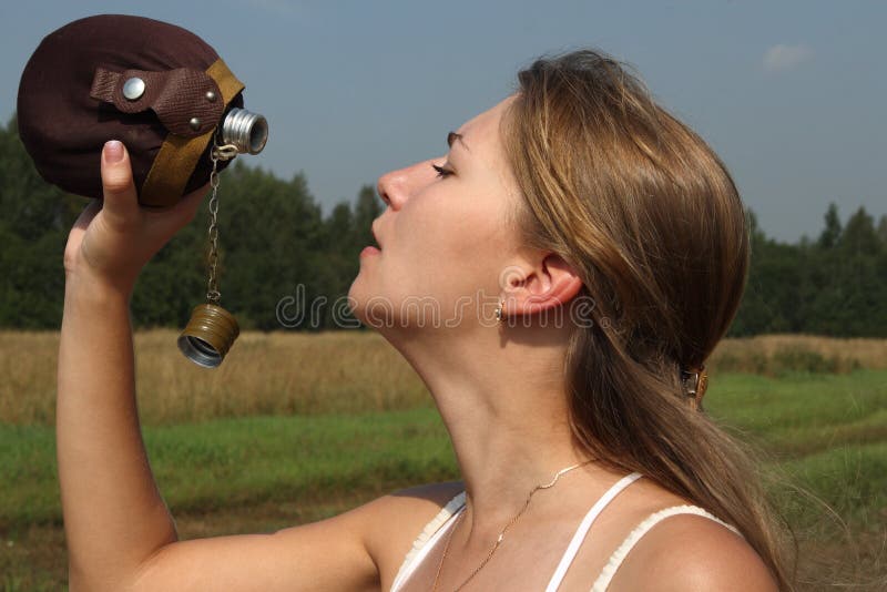 The girl quench thirst