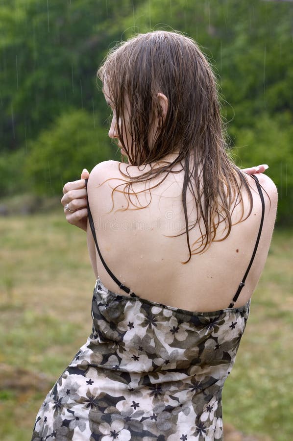Girl in the rain stock photos