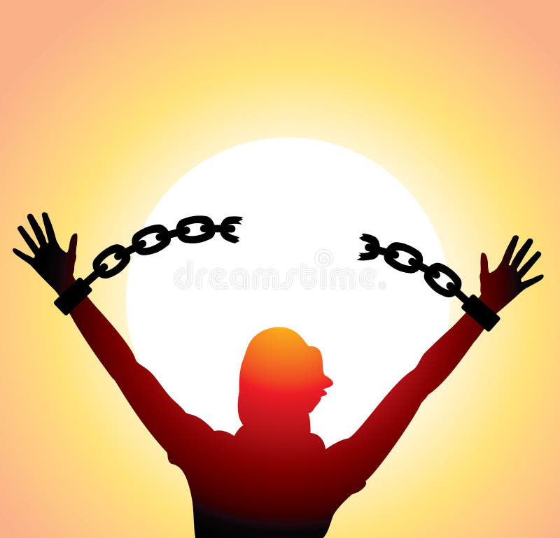 Girl with Raised Hands and Broken Chains Stock Vector Illustration of