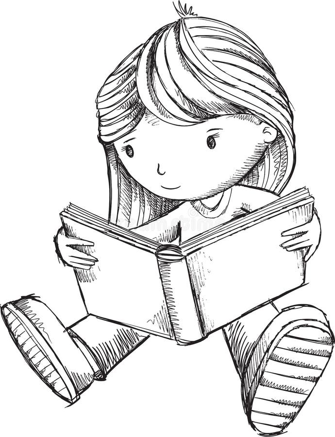 A Girl Reading A Book Drawing