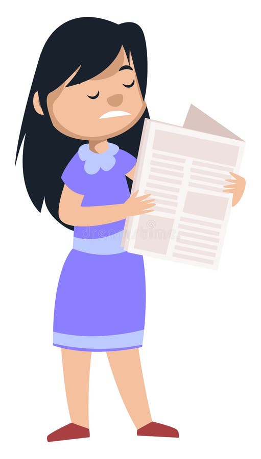 Reading Newspaper - Cute Cartoon Girl Vector Stock Illustration ...