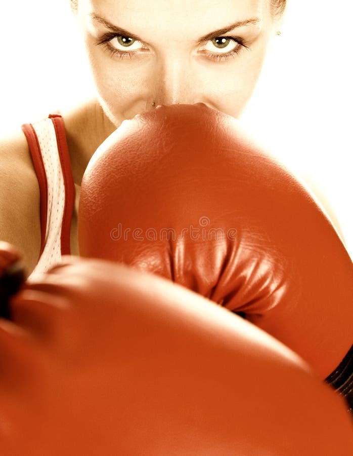 Girl with red boxing gloves