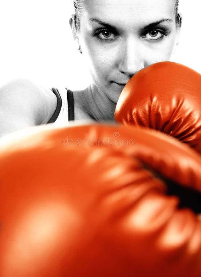 Girl in red boxing gloves
