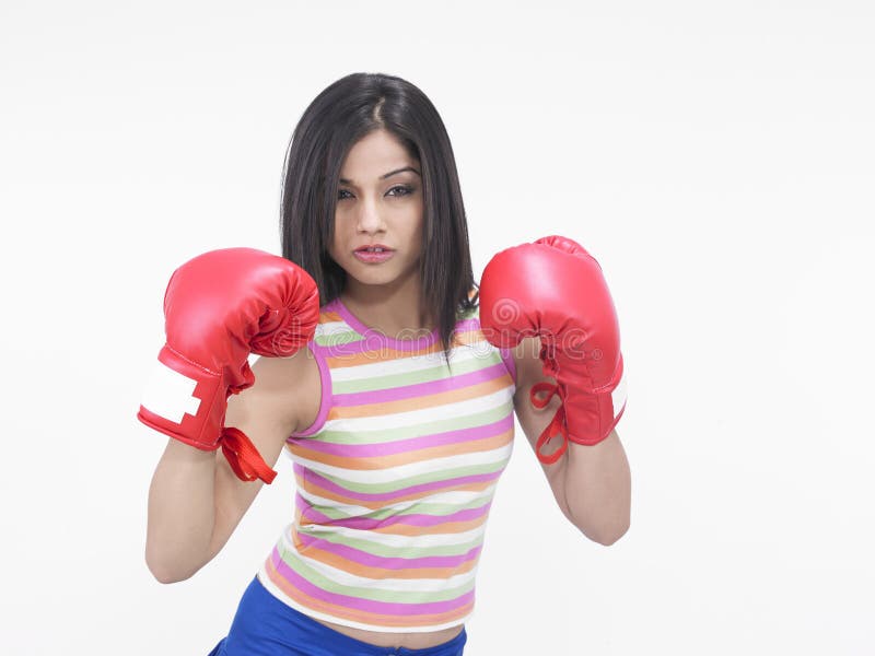 Girl with red boxing gloves