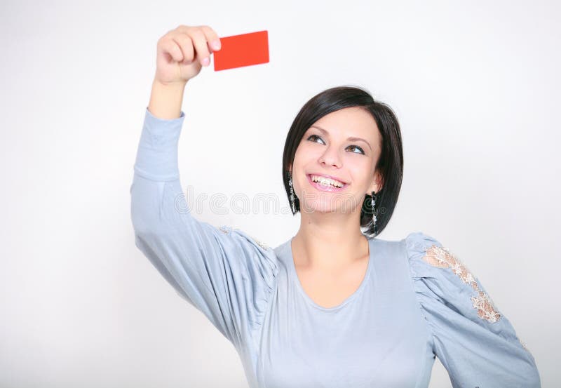 Girl With A Red Card Stock Image Image Of Concept Happy 30306551