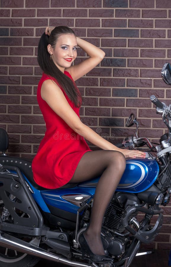 Girl in Red Dress on a Motorcycle Stock Photo Image of long, dress