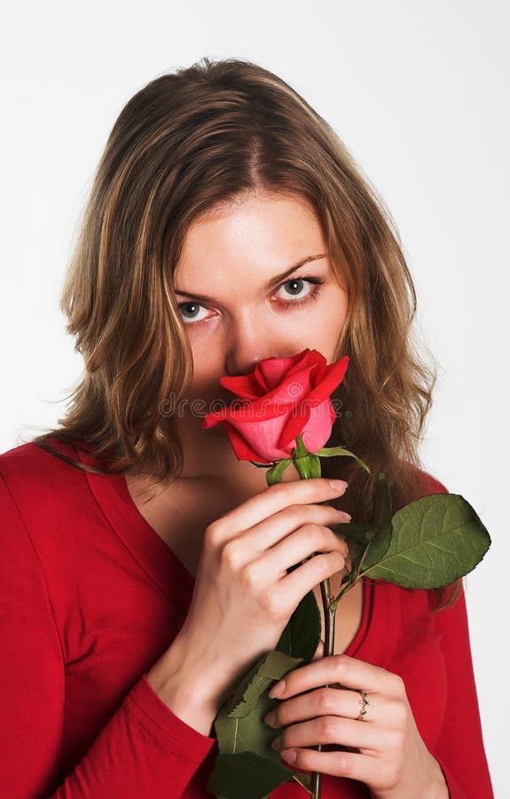 The girl in red with a flower